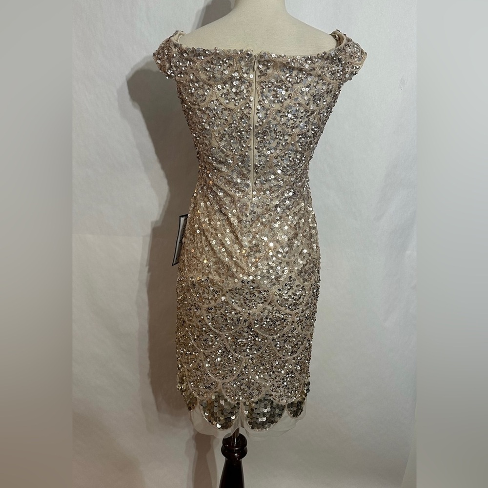 NEW Adrianna Papell Gold Sequin Cocktail Dress Art Deco Beaded Midi Size 0 - Picture 2 of 9